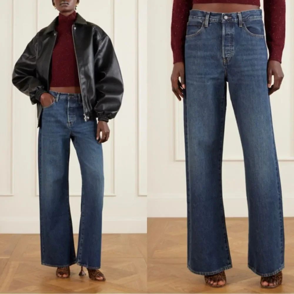 FRAME The Stroll dark wash wide leg relaxed jeans